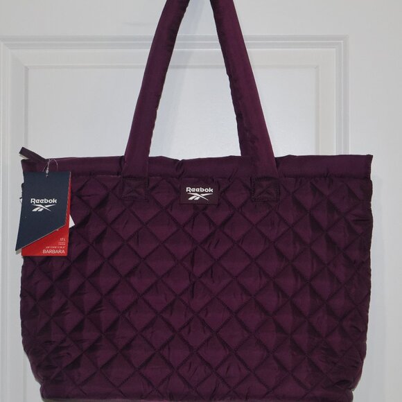 Reebok Barbara Quilted Dark Purple Tote Bag 17L NWT - Picture 3 of 7
